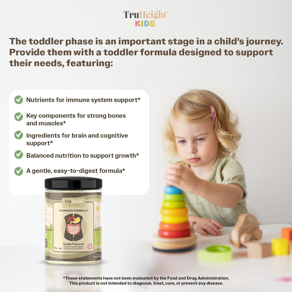 TruHeight Toddler Advanced Formula+ (Vanilla) 16 Vitamins Including C, D, Protein & Iron for 1, 2, 3 Years Old, Milk Based Nutritional Drink, Toddler Complete Nutrition 12-36 Months - Non GMO