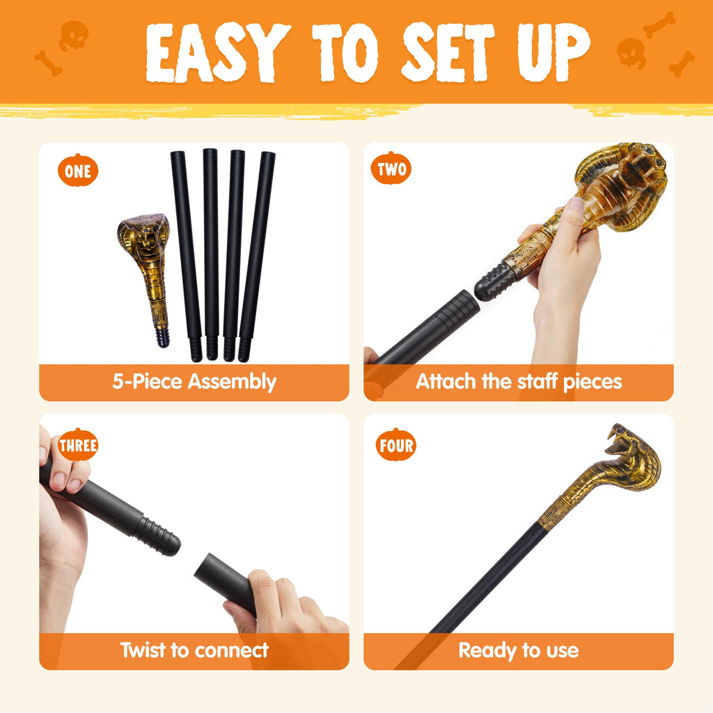 Spooktacular Creations Halloween Walking Cane, Egyptian Snake Staff Walking Stick for Halloween Mystical Pharaoh Ancient Themed Dress Up Party, Pimp Cane Prop for Party Costume