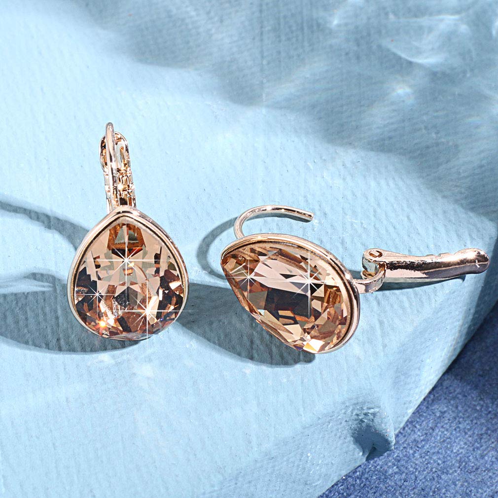 EVEVIC Austrian Crystal Teardrop Leverback Drop Earrings for Women