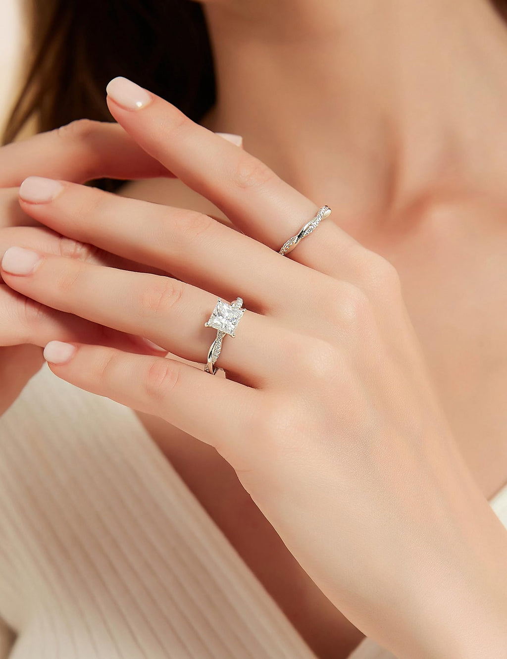 Mameloly 2ct Wedding Band for Women Princess Cut Bridal Ring Sets Cubic Zirconia Promise Engagement Rings Twisting Infinity Pave Set Size 7