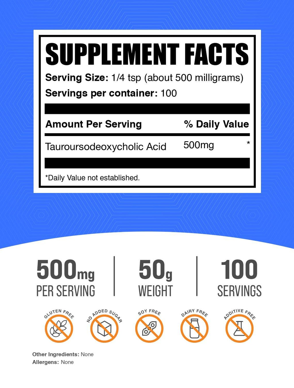 BulkSupplements.com TUDCA Powder - Tauroursodeoxycholic Acid, TUDCA 500mg - TUDCA Supplement for Liver Support - Gluten Free, 500mg per Serving, 50g (1.8 oz) (Pack of 1)