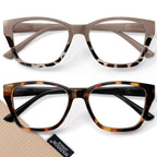 Madison Avenue 2 Pack Cateye Blue Light Blocking Reading Glasses for Women Spring Hinge, Vintage Computer Readers Eyeglasses Demi Brown +1.5