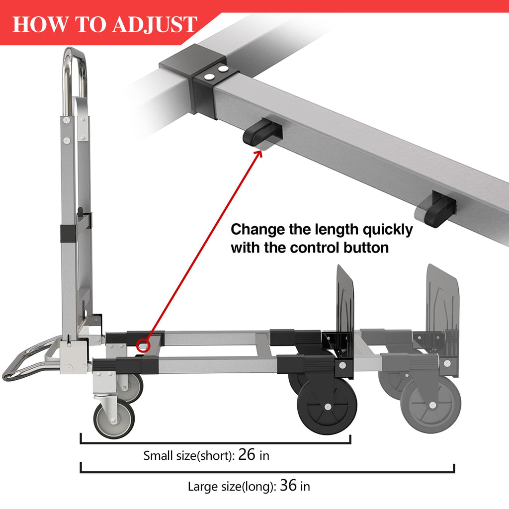 Suzhi Convertible Hand Truck Dolly Cart with Wheels Heavy Duty/with 4 Wheels / 500Lbs Load, 2 Straps for Furniture/Appliance/Carton/Warehouse/Office/no Need to Install, Easy to fold as Video
