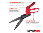 Kimura® Pro Grass Shears - Premium Lawn Shears with 360° Rotating Head, Japanese SK5 Steel Blades, Lightweight, Ergonomic TPR Coated Handles, Garden Shears for Edging and Trimming - 15" Grass Clippers