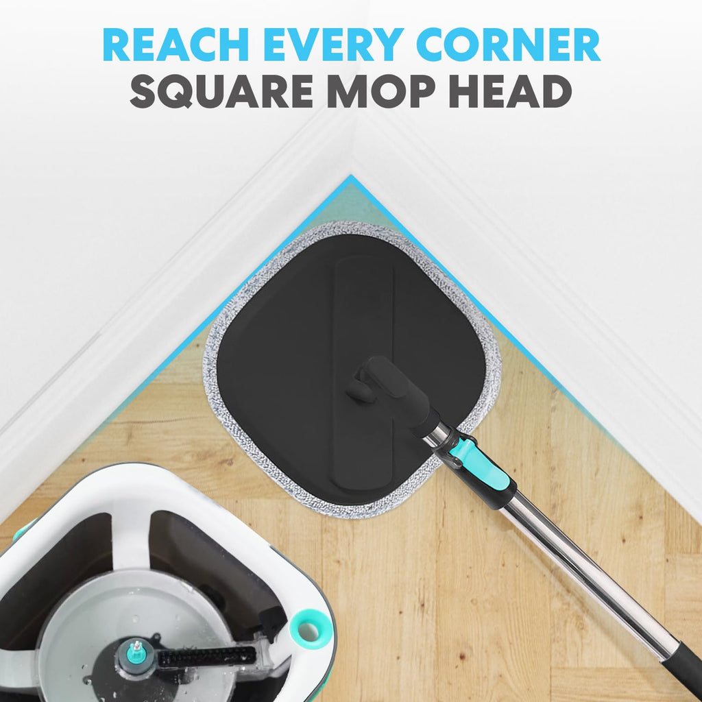Simpli-Magic 360° Square Spin Mop and Bucket System – Dual Compartment, Separate Clean & Dirty Water – 3 High-Absorbent Microfiber Washable Heads – All Types Floor Cleaning