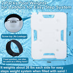2 Pack Swimming Pool Ladder Weights for Above Ground Pools, Plastic Pool Step Weights Removable Stair Weights Anchor Container Sand Bag with 8 Hook and Loop Straps Hold 52lbs for Easy Step System