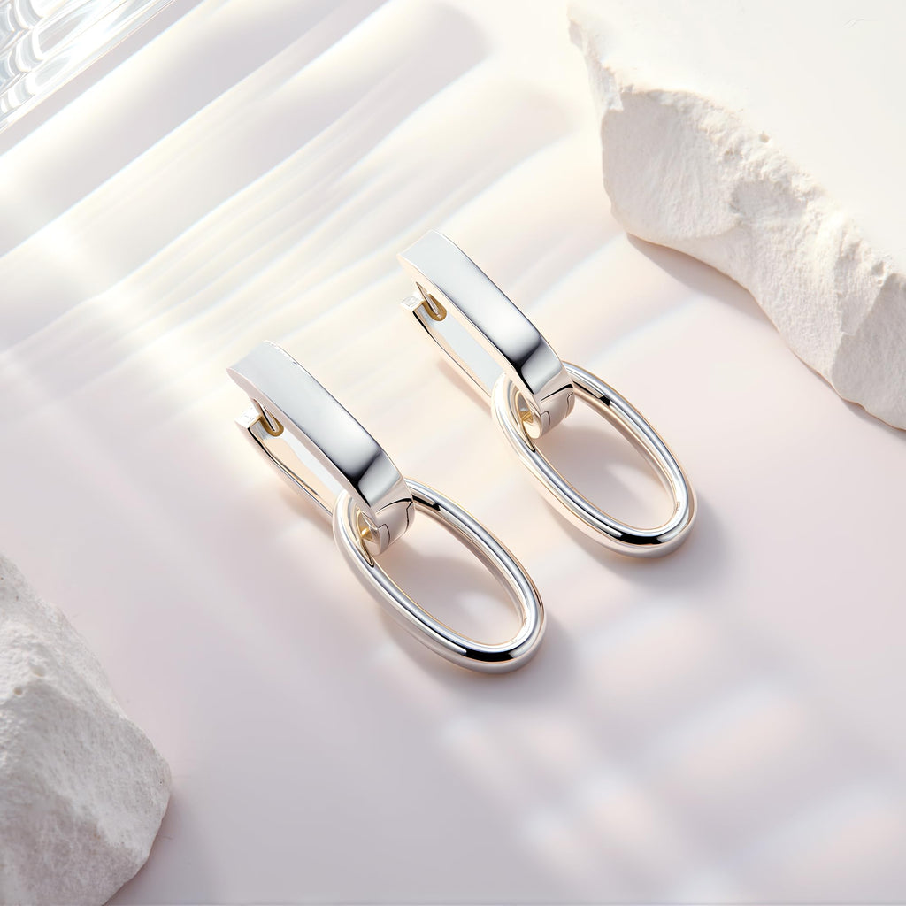 Silver Dangle Double Hoop Earrings For Women Paperclip Linik Chain
