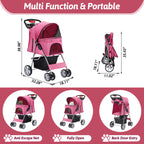 Azaeahom Pet Stroller, 4 Wheels Pet Strolling Cart for Medium/Small Dogs and Cats, Foldable Cat Jogger/Dog Stroller with Cup Holder, Storage Basket, Breathable Mesh, All-Season Pet Carrier, Pink