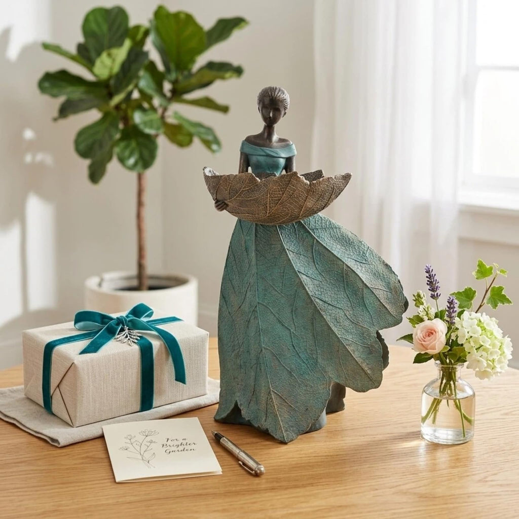 DiliComing Fairy Garden Statues Bird Feeder - 12 Inch Outdoor Fairy Statue