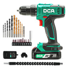 DCA Cordless Drill Set, 354 in-lbs Torque, 3/8" Keyless Chuck, Electric Power Drill with 2.0Ah Battery and Charger,18+1 Position,25-Piece 20V Drill Driver Kit, ADJZ2035
