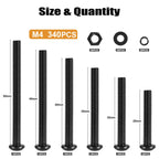 VGBUY 340Pcs M4 Screw Kit, Black M4 Screws Bolts, 25/30/35/40/45/50mm Metric Button Head Cap Screw Assortment Kit with Washer Nuts,10.9 Grade