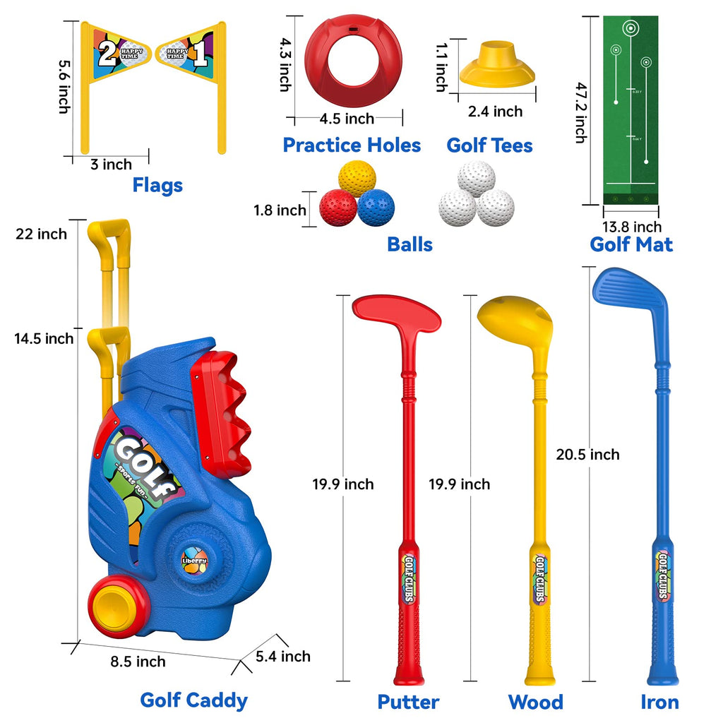 Liberry Toddler Golf Clubs Set Toy for Boys Ages 1 2 3 4 with Mat, Blue