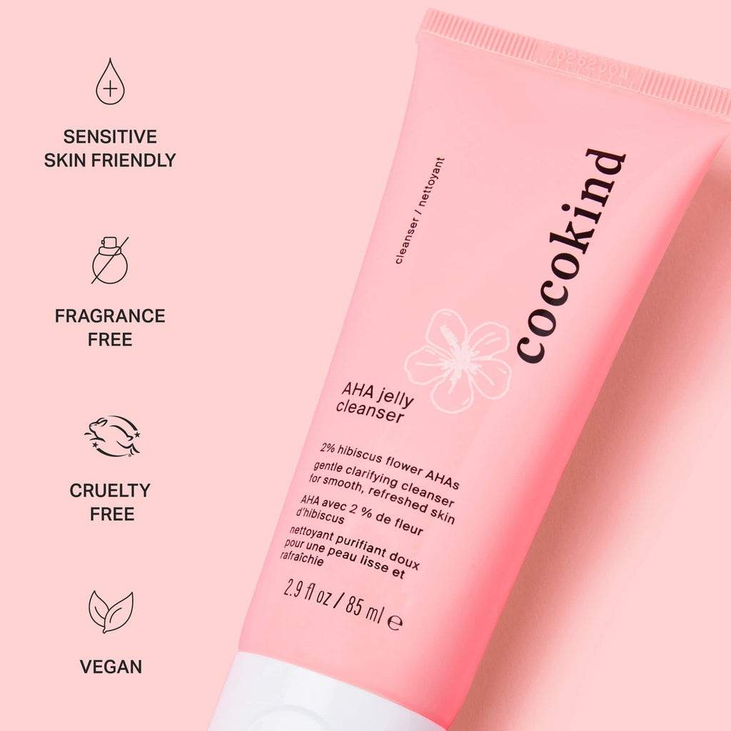 Cocokind AHA Jelly Cleanser, Gentle Face Wash and AHA BHA Cleanser with Hyaluronic Acid, Exfoliating Face Wash for Oily Skin