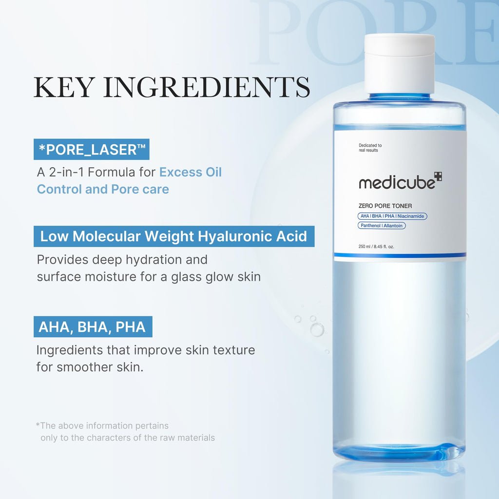 medicube Zero Pore Toner I Exfoliating & Hydrating Blue Bottle Water Toner with AHA, BHA, PHA, Niacinamide, and Panthenol | Korean Skin Care for Pores, Texture, and Moisture Care (8.45 fl. oz.)