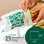 Cleanomic Compostable Zip Sandwich Bags - Leak Resistant, Gallon, Quart, Sandwich, Snack - 125 Count