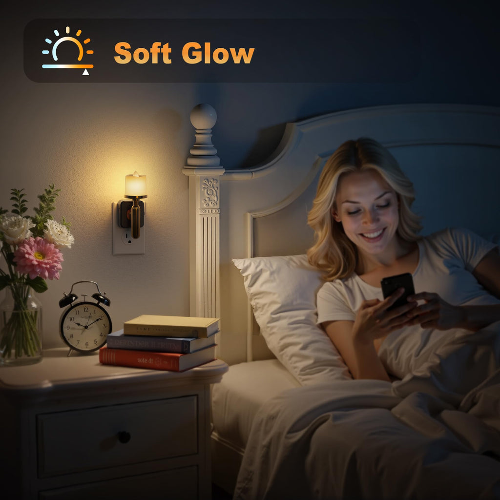 JandCase Candle Night Light, Night Lights Plug into Wall, 3000K Soft White, 0-100LM Adjustable Brightness, Dusk to Dawn Sensor NIghtlight for Dinning Room, Living Room, Bathroom, Hallway