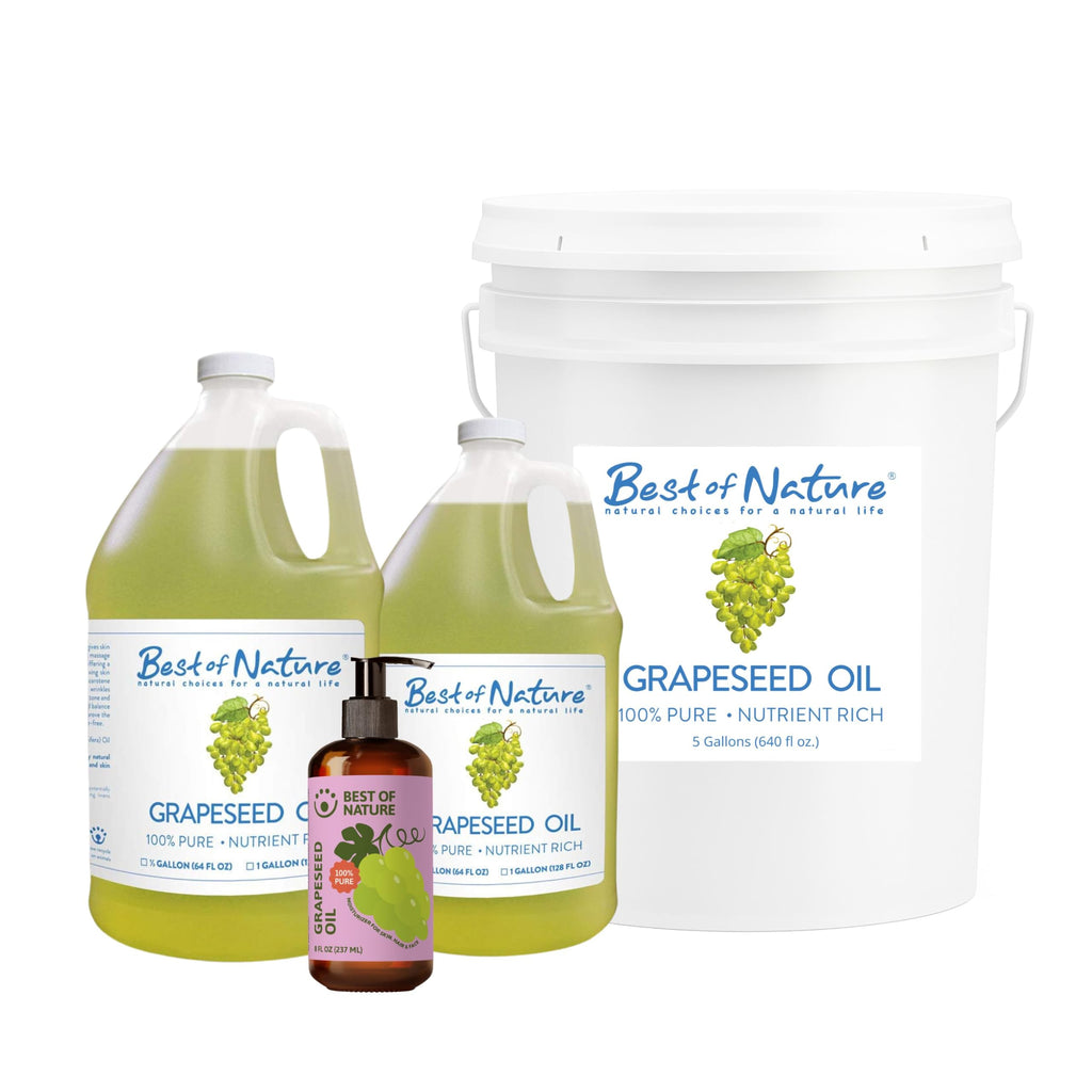 Best of Nature 100% Pure Grapeseed Oil - Unscented, Lightweight, Non-Greasy Moisturizer for Hair, Skin, Face & Aromatherapy, Carrier Oil for Essential Oils, Half Gallon (64 fl oz)