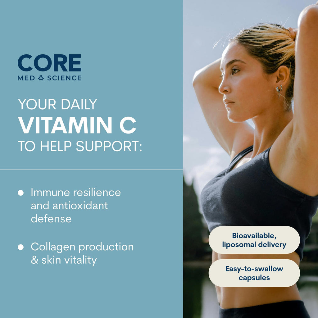 Core Med Science Liposomal Vitamin C 1000mg, 60 Capsules - Non-GMO Natural Liposomal Vitamin C Supplement That Promotes Healthy Skin - Immune System Booster for Adults, Supports Collagen Formation