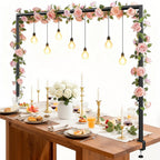 Over The Table Rod Stand with Clamps, Adjustable 32"-102'' Length 14"-56" Height Metal Black Table Arch Hanging for Wedding Birthday Party Halloween Christmas Anniversary