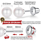 Freshwater Pearl Earrings with Screw Back for Women Silver Stud (Pearl-6mm)