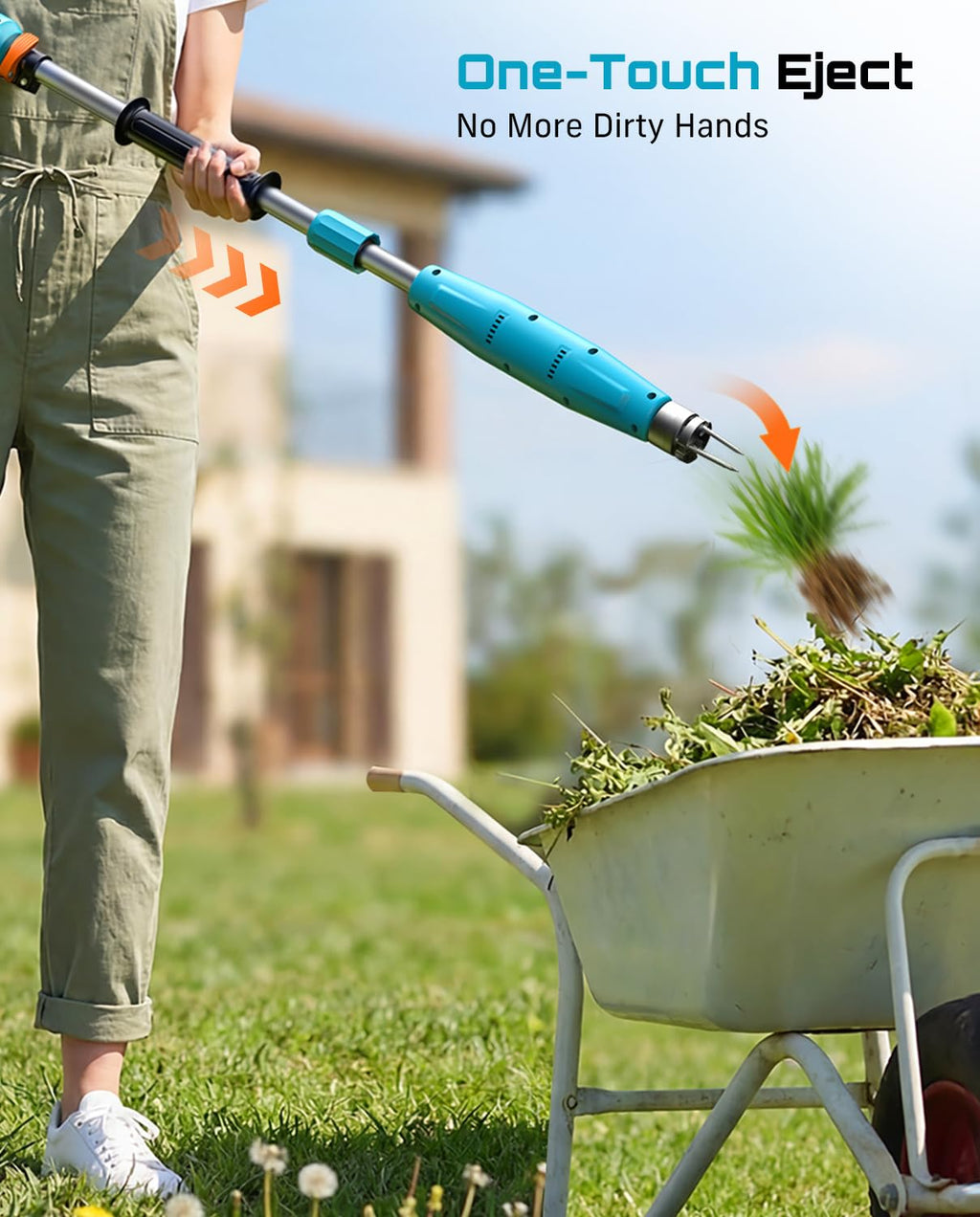 SEESII Electric Stand-Up Weed Puller, Steel 3-Claw Spiral, 40"-47" Handle
