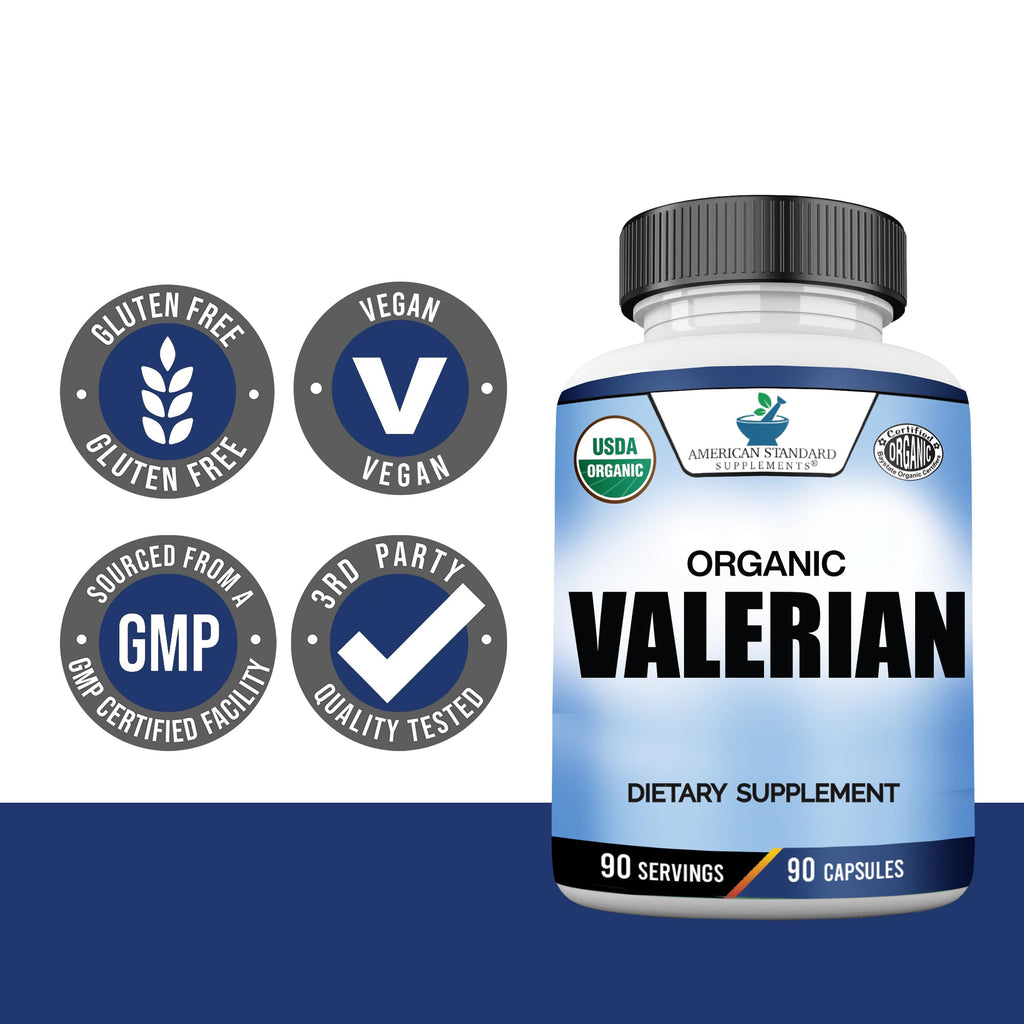 American Standard Supplements Organic Valerian – Vegan, Gluten Free, Non-GMO, 90 Capsules, 90 Servings (Pack of 2)