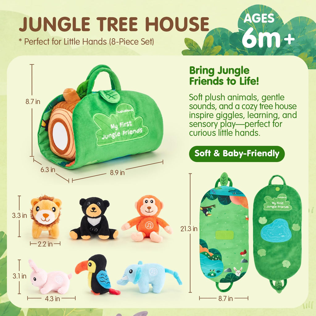 hahaland Baby Toys 6-12 Months, Jungle Plush Animal Set with Sounds & Words
