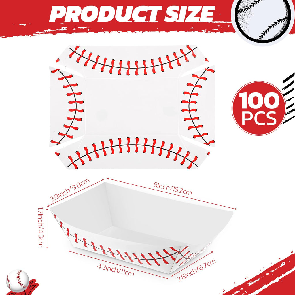 Roshtia 100 Pack Baseball Party Supplies Paper Food Trays Disposable Serving Tray Nacho Food Boats for Baseball Birthday Decorations(2lb)