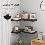 fuqing Corner Floating Shelves for Storage, Set of 3, Solid Wood, Wall Mount Wooden Display Shelf for Bathroom Bedroom Kitchen Garage, Black