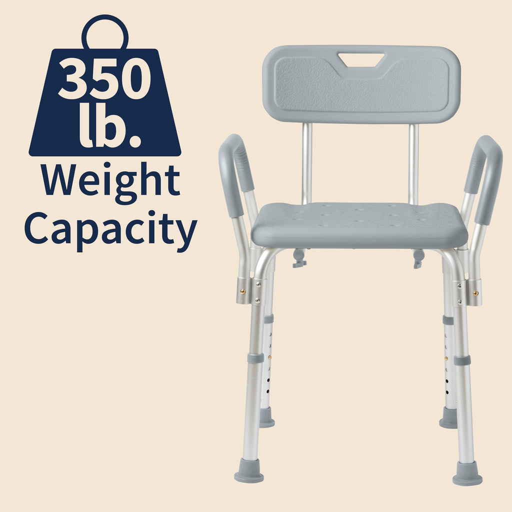 Dr. Dunley Bath Chair for Seniors, Shower Seat with Back, Suction Feet, Non-Slip Adjustable Height Shower Bench for Elderly, 350lb Weight Capacity (Removable Backrest)