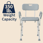 Dr. Dunley Bath Chair for Seniors, Shower Seat with Back, Suction Feet, Non-Slip Adjustable Height Shower Bench for Elderly, 350lb Weight Capacity (Removable Backrest)