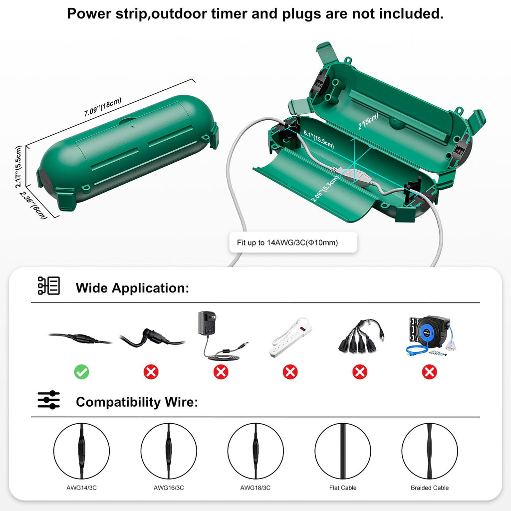 iwillink 4 Pack Outdoor Extension Cord Cover Waterproof - Weatherproof Electrical Connection Box for Outdoor Outlet, Plug, Socket, Christmas Holiday Decoration, Power Tool, Green
