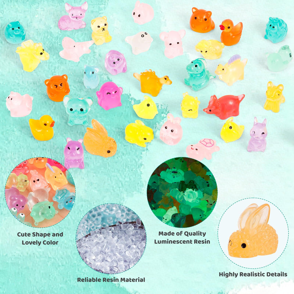 Gucoqe 400PCS Mini Resin Animals, 100+ Styles Glow in the Dark Tiny Animal Figurines Bulk for Fairy Garden, Aquarium, Micro Landscape and DIY Craft Decor