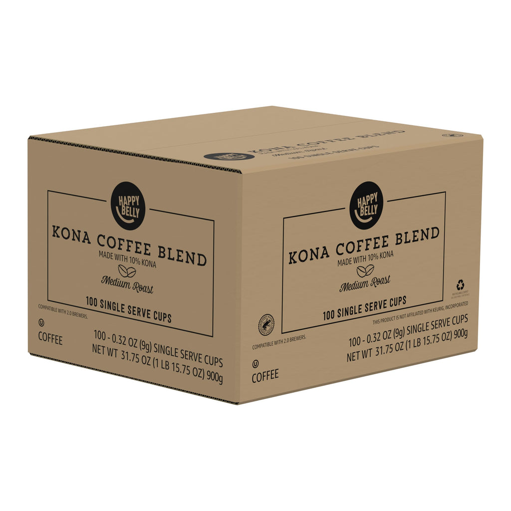 Amazon Brand - Happy Belly Medium Roast Coffee Pods, Kona Blend, Compatible with Keurig 2.0 K-Cup Brewers, 100 Count