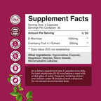D Mannose with Cranberry Supplement - Potent D Mannose 1000mg Capsules for Kidney Defense Support & Cleanse and Urinary Tract Health for Women & Men - Bladder Health Supplement for Adults - 60 Count