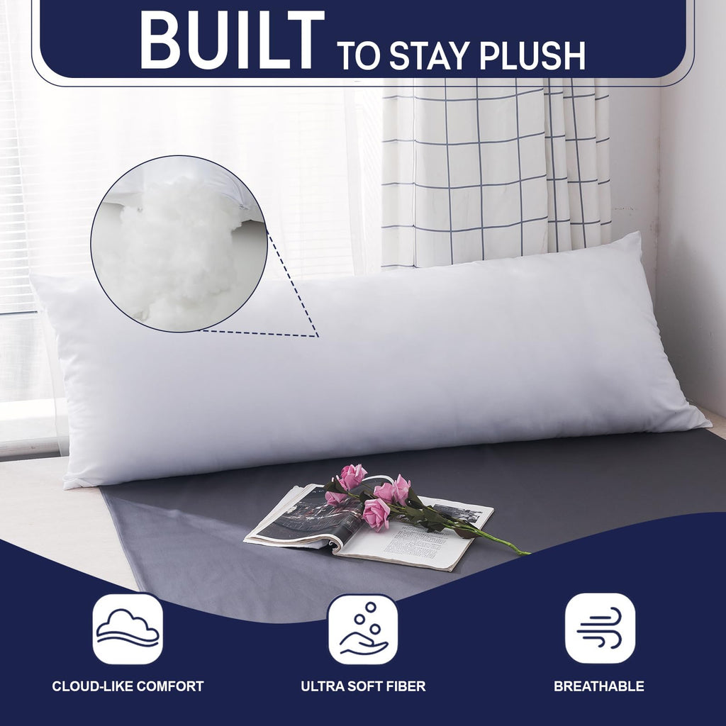 DOWNCOOL Large Body Pillow Insert- Breathable Full Body Pillow for Side Sleeper - Soft Long Bed Pillow for Adults - 20 x 54 inch (White)