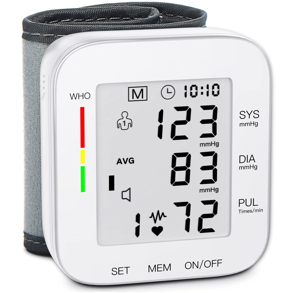 MMIZOO Wrist Blood Pressure Monitor Large LCD Display BP Machine Adjustable Cuff 5.31-7.68 inch Automatic 99x2 Sets Memory with Carrying Case for Home Use (White)