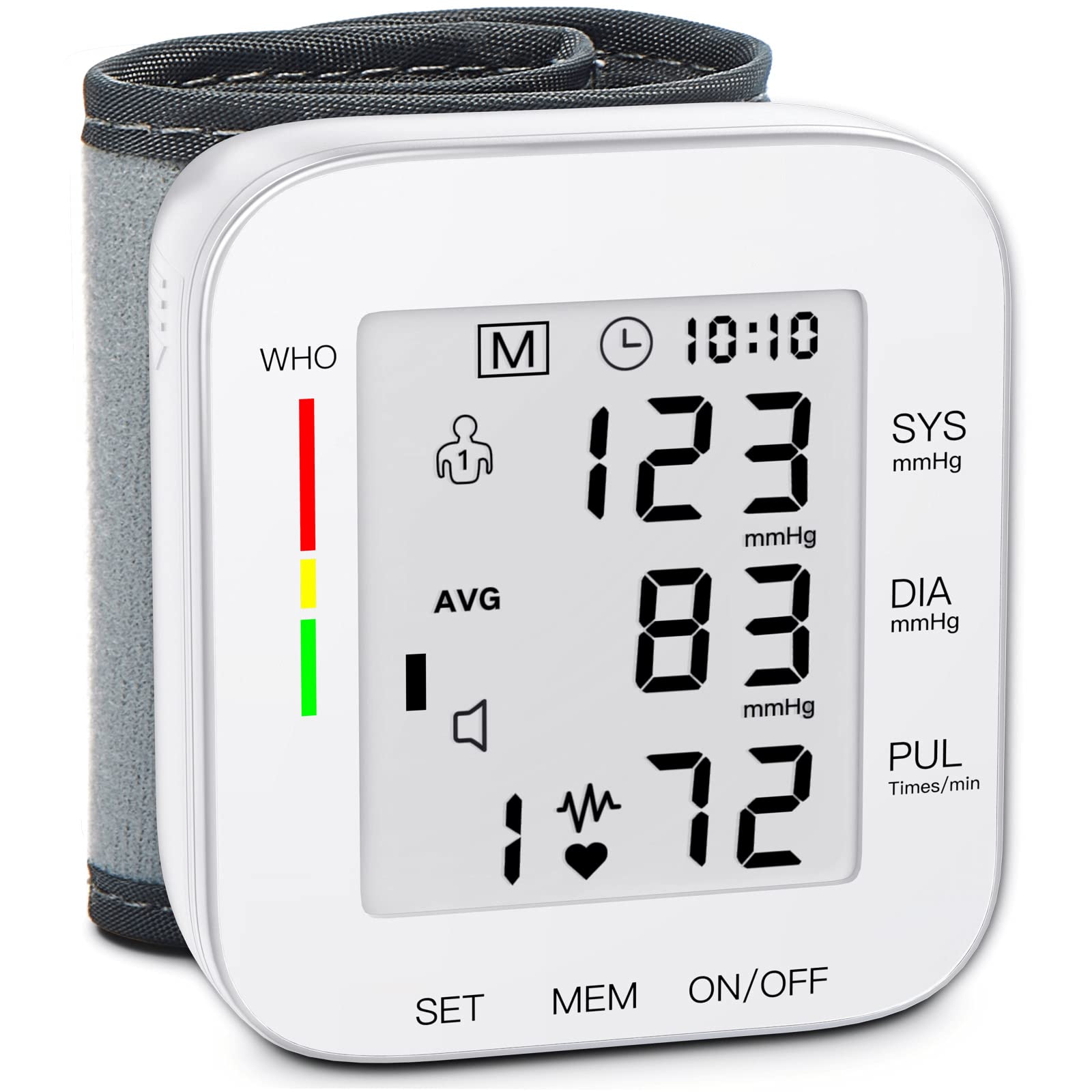 MMIZOO Wrist Blood Pressure Monitor Large LCD Display BP Machine Adjustable Cuff 5.31-7.68 inch Automatic 99x2 Sets Memory with Carrying Case for Home Use (White)