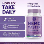Valdivia Memo Master Capsules - Premium MemoMaster Daily Memory & Focus, All Natural Memory Formula for Wellness - 60 Capsules for 1 Month