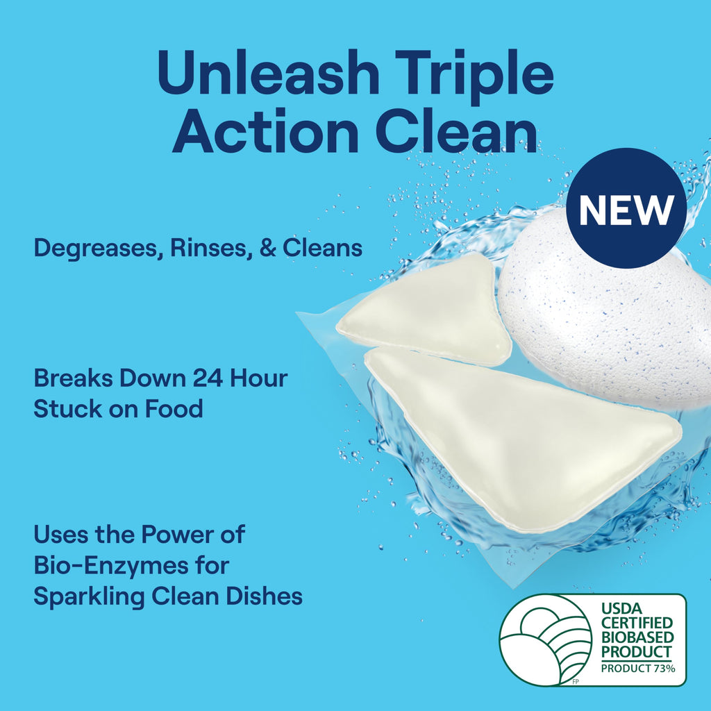 Seventh Generation Triple Action Clean Automatic Dishwasher Detergent Packs with Bio-Enzyme Power, Free & Clear, Fights 48-hour Stuck-on Food, 54 count (Pack of 4)