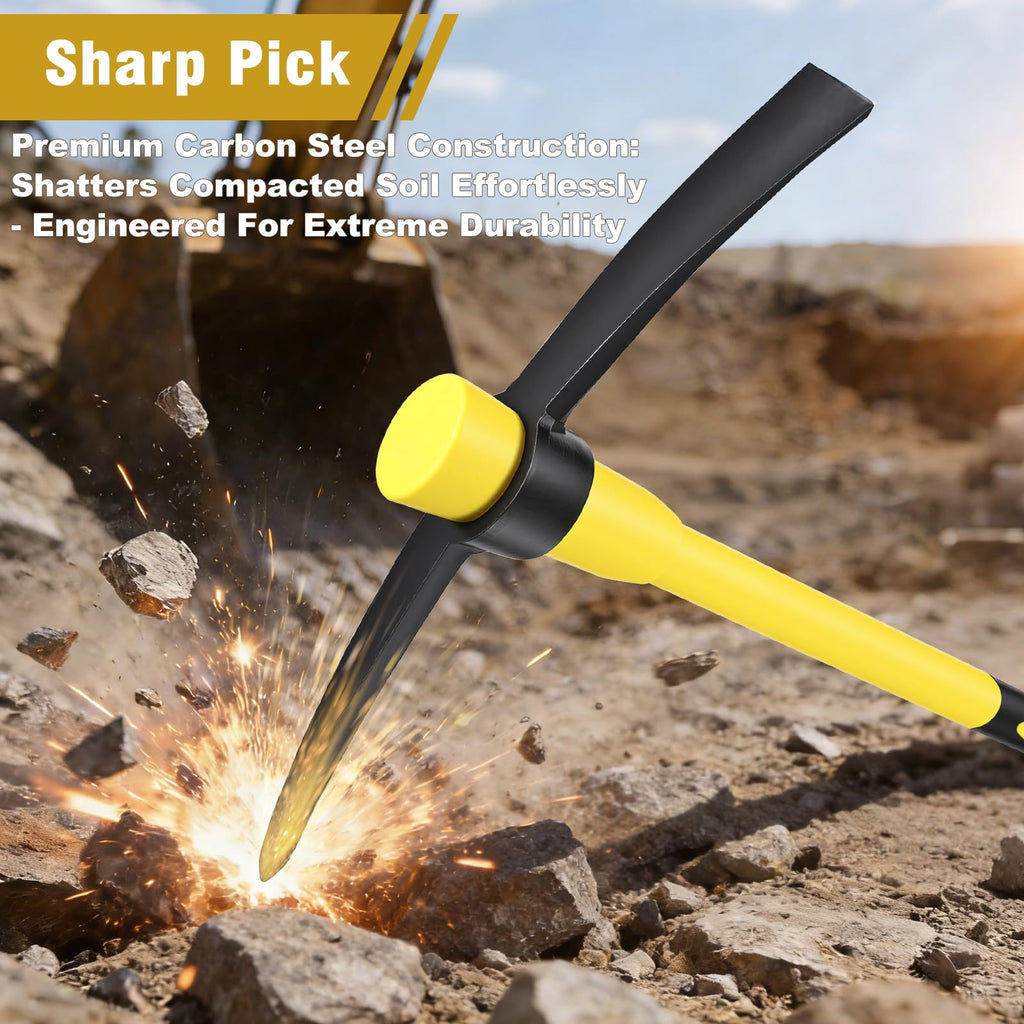 NAUKII 36 Inch Pick Mattock – Heavy Duty Rail Steel Garden Hoe with Fiberglass Handle, 2 in 1 Adze Hoe & Pick Axe for Digging, Landscaping, Yard Work, Outdoor
