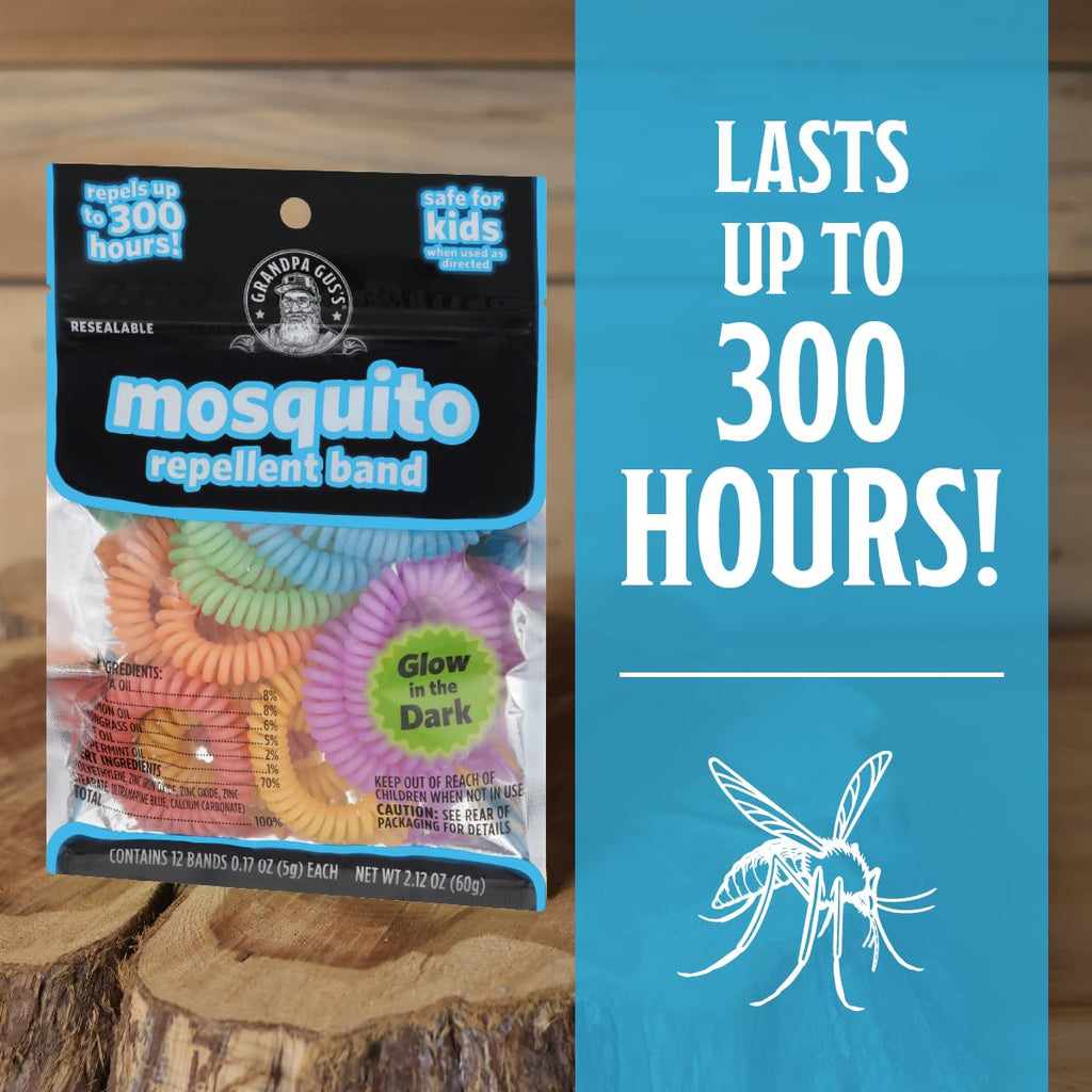 Grandpa Gus's Mosquito Repellent Bracelets - Wearable Bug Repellent Bands for Kids and Adults, DEET-Free, Plant-Based Essential Oils, Up to 300 Hours, Outdoor Activities, Camping and Hiking, 24 Pack