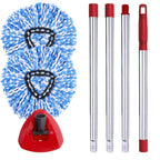 ANREKEYH Spin Mop Head, Base, Handle Replacement for O-ceda EasyWring RinseClean Microfiber Spin Mops, 2 Microfiber Mop Refills, 1 Triangle Head Cover and 30-58in Handle (Blue (2-Tank System))