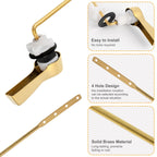 Hibbent Universal Metal Front Mount Toilet Handle Replacement Kit, Brass Toilet Flush Tank Lever with Stainless Steel Flapper Chains for Most Toilets, Shiny Gold
