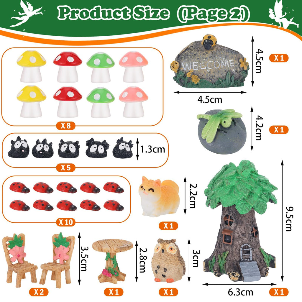 44 Pcs Fairy Garden Kit Miniature Fairy Garden House Accessories with Resin Elves Animal Plant Furniture Tiny Figurines Decor, Enchanted Spring Micro Landscape Ornaments for DIY Dollhouse Terrarium