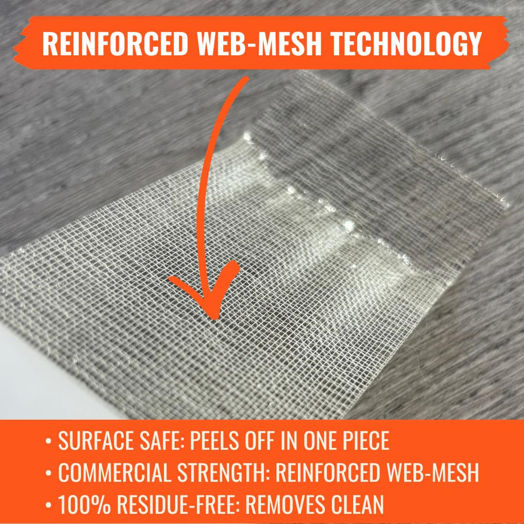 All Flooring Now Carpet Tile Tape Double Sided 2in x 90ft - Heavy Duty Reinforced Web Mesh & Residue Free - Indoor Outdoor for Carpet Tiles, Hardwood, Vinyl, Rugs, Carpet, Rubber, Turf & Mat Gripper