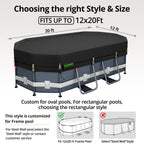 QH.HOME 550D 12x20 Ft Oval Pool Cover [Upgraded Tear Resistant & Quadruple Windpoof] wth Pre-Installed Patented Winch and Rope,Pool Covers for Above Ground Pools Oval-Snug Fit & Waterproof Protection