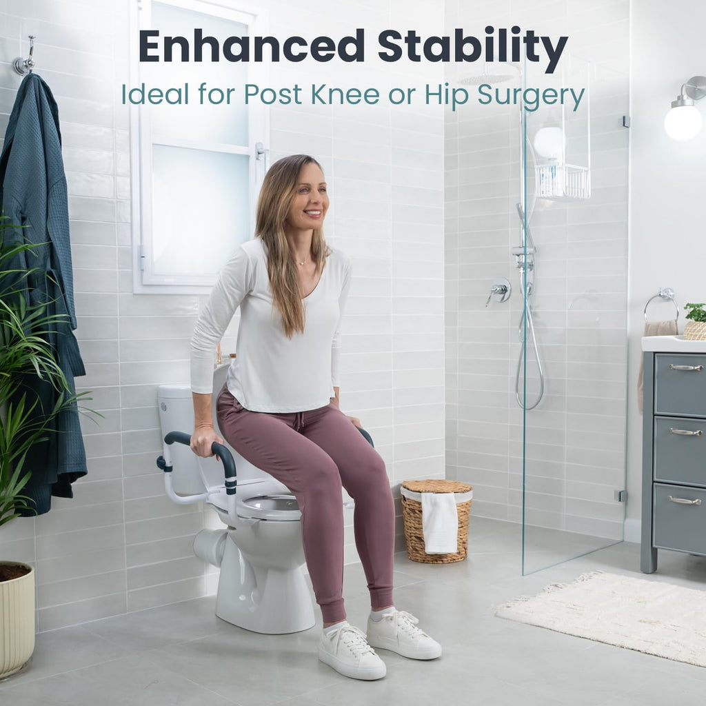 PELEGON Toilet Safety Rails (250lb) - Adjustable Toilet Safety Rails, Toilet Bar for Elderly Adults, Toilets Rails for Seniors, Toilet Seat with Handles for Elderly & Disabled Toilet Grab Bar - 1 Pack
