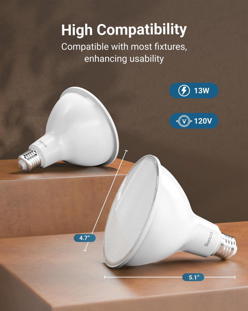 Sunco 6 Pack Outdoor Flood Light Bulb LED PAR38, Exterior Spotlight Bulbs, Weatherproof, 1050 LM, 13W (100W Equivalent), 5000K Daylight, Wet Rated, Dimmable, E26 Base UL