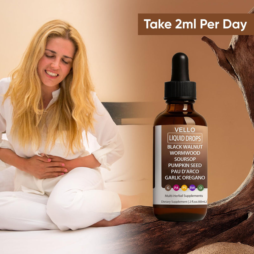 Vello Black Walnut Wormwood Gut Cleanse, Wormwood Black Walnut Clove Drops with Garlic Oregano, Soursop, Pau D'arco, Pumpkin Seed Extracts, Support Gut & Digestion Balance, Improve Energy (2)